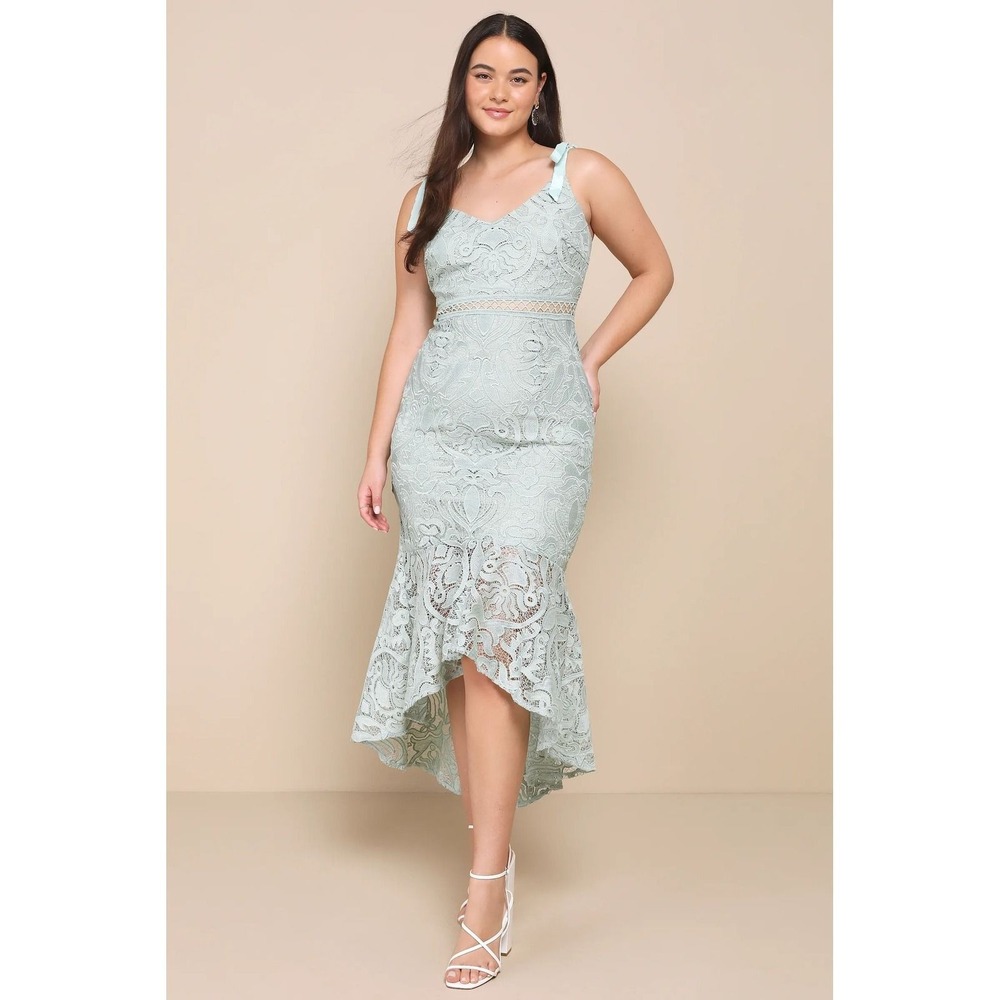 Lulus NWT Green Lace Tie-Strap High-Low Midi Dress - Size Medium